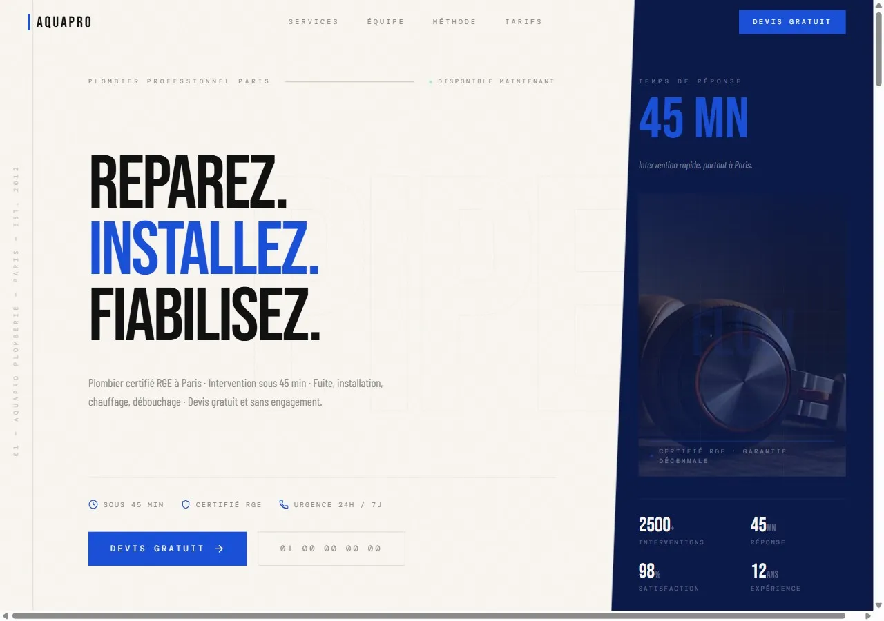 AquaPro — site vitrine plomberie